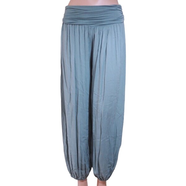 Dámske letné voľné nohavice - olivovozelené 49710337