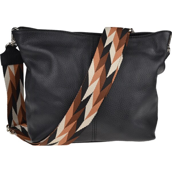 Čierna kožená talianska crossbody kabelka Prisca Nera s prídavným 49718271