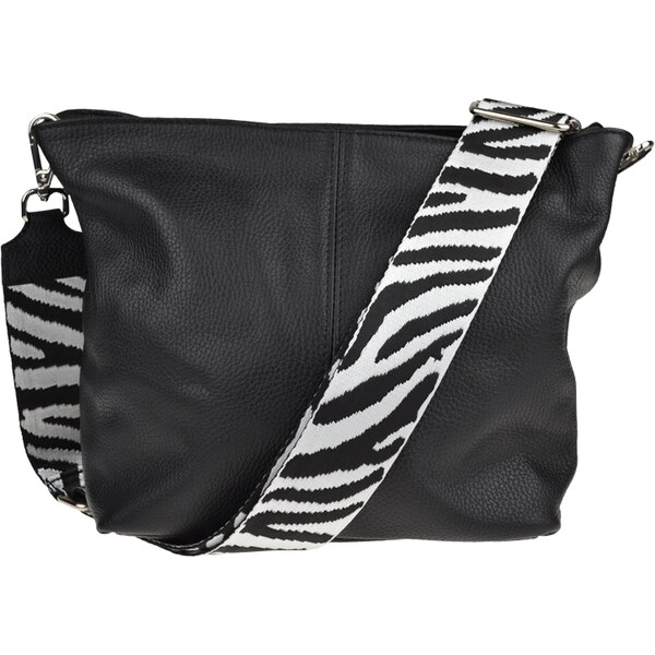 Čierna kožená talianska crossbody kabelka Prisca Nera s prídavným 49718274