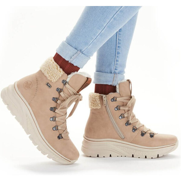 Dámske členkové zateplené topánky W RKR572 Hnedo-béžová - Rieker 49782443