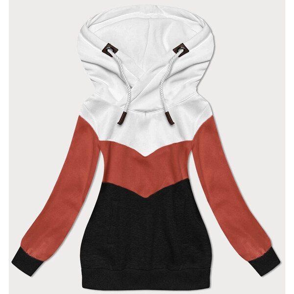 6&8 Fashion Bielo-oranžovo-čierna hrubšia trojfarebná dámska mikina 49809380