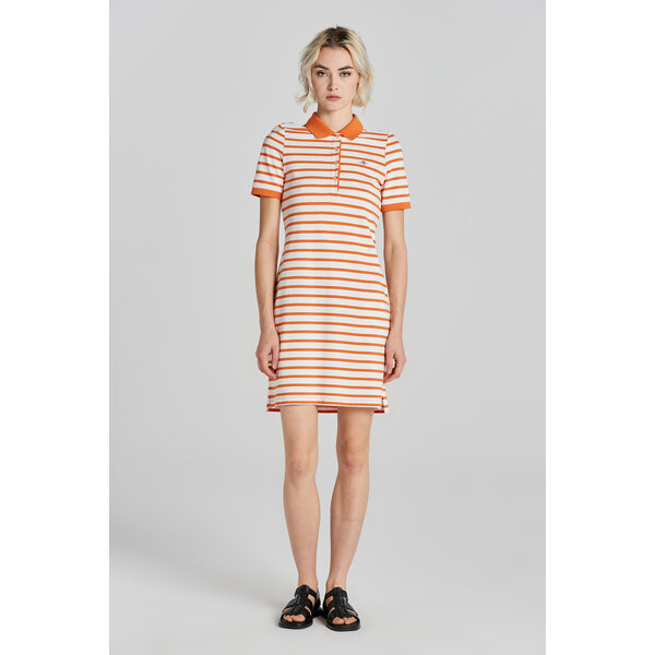 ŠATY GANT STRIPED SHIELD SS PIQUE POLO DRESS PUMPKIN ORANGE 49844655