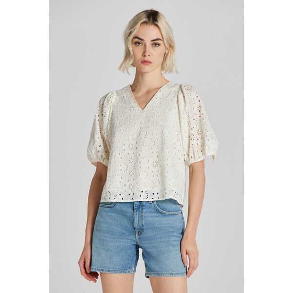 BLÚZKA GANT REG BRODERIE ANGLAISE BLOUSE EGGSHELL 49844672