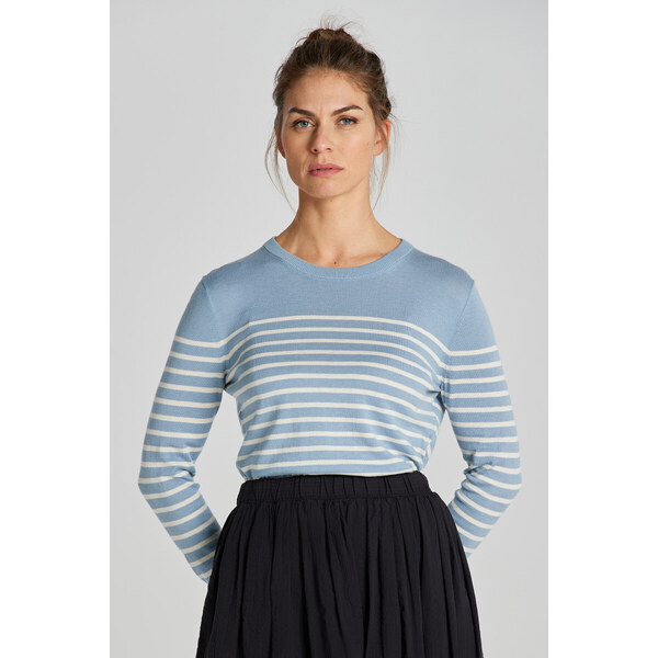 SVETER GANT FINE KNIT STRIPED C-NECK DOVE BLUE 49844706