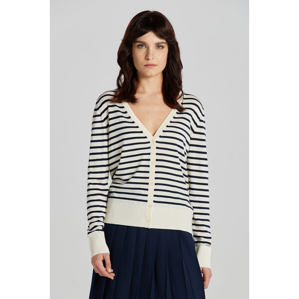 SVETER GANT FINE KNIT STRIPED CARDIGAN CREAM 49844721