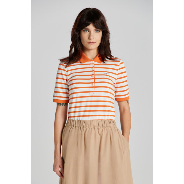 POLOKOŠEĽA GANT SLIM STRIPED SHIELD SS PIQUE POLO PUMPKIN ORANGE 49844732