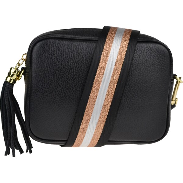 Čierna kožená talianska crossbody kabelka Bala Nera s prídavným pruhom 49901183