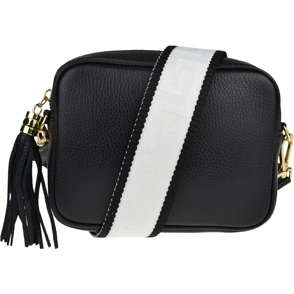 Čierna kožená talianska crossbody kabelka Bala Nera s prídavným pruhom 49901184