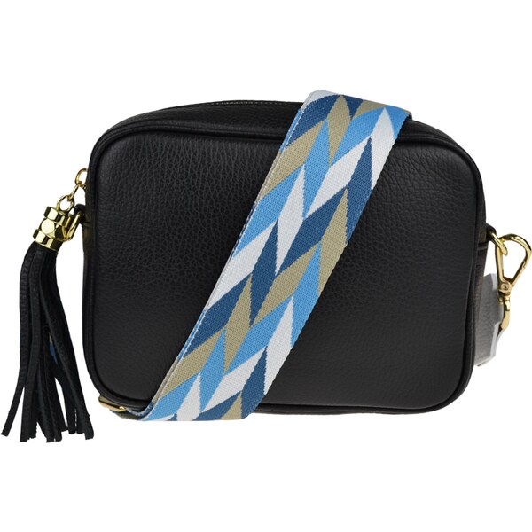 Čierna kožená talianska crossbody kabelka Bala Nera s prídavným pruhom 49923193