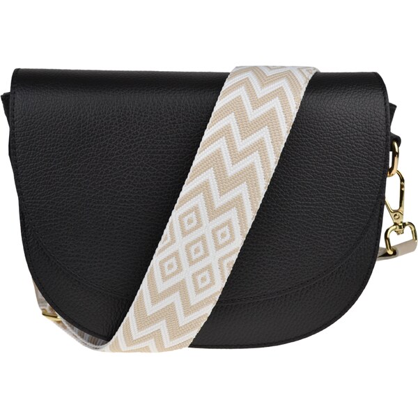 Čierna kožená talianska crossbody kabelka Ramona Nera s prídavným 49923196