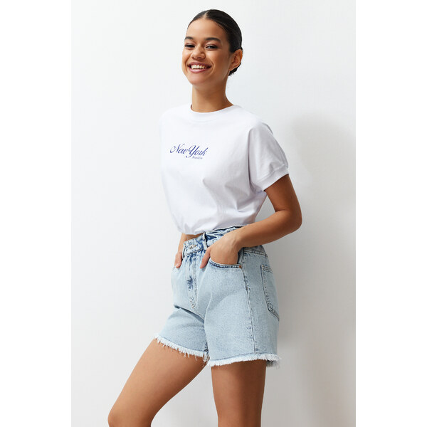 Trendyol Svetlomodré Džínové Šortky s Elastickým Pásom & Bermudy 50593789