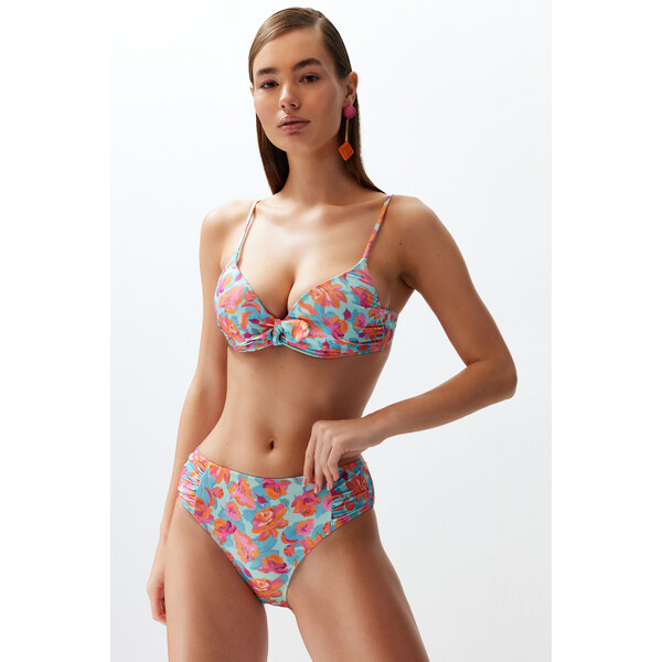Trendyol Floral Print Draped High Waist Hipster Bikini Bottom 50577361