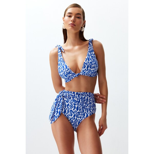 Trendyol Ethnic Patterned Belted Tied High Waist Hipster Bikini Bottom 50573901