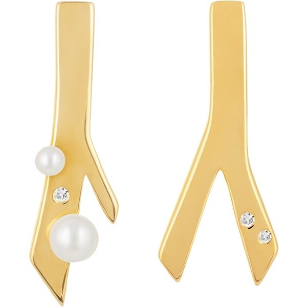 Preciosa Pozlátené asymetrické náušnice Twig s riečnou perlou a 66586813