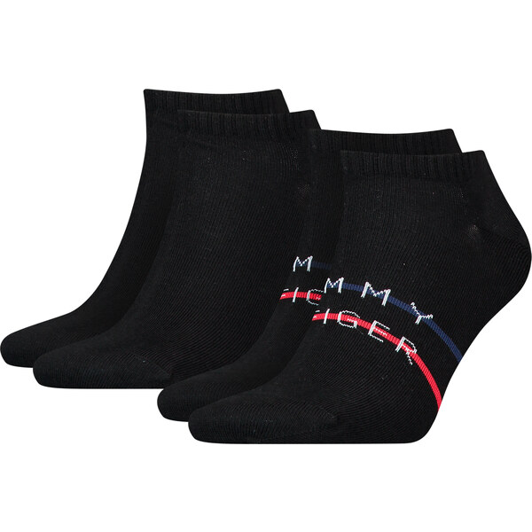 TOMMY HILFIGER - 2PACK Tommy stripe logo black členkové ponožky 50017239