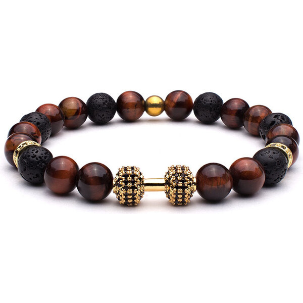 BudNej Minerálny náramok FITNESS MEN z tigrieho oka a lávových kameňov 50092174