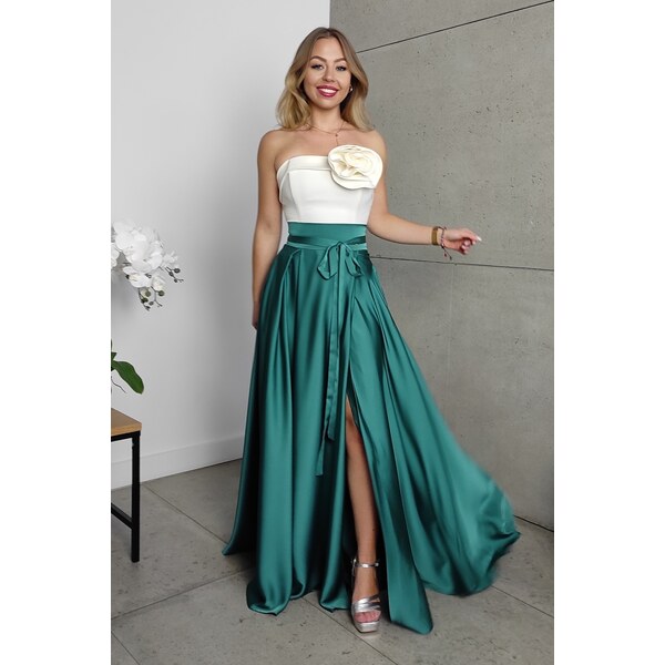 miadresses.sk Smaragdová saténová sukňa s rozparkom 50102901