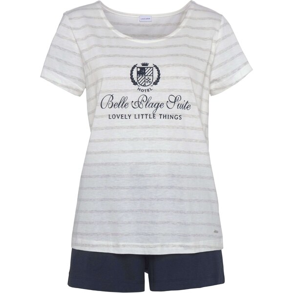 LASCANA Pyžamo béžová / tmavomodrá / biela 54319084