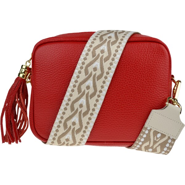 Červená kožená talianska crossbody kabelka Bala Rossa Corallo s 50122761