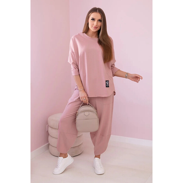 K-Fashion Bavlnená mikina nohavice set tmavo ružová 50170155