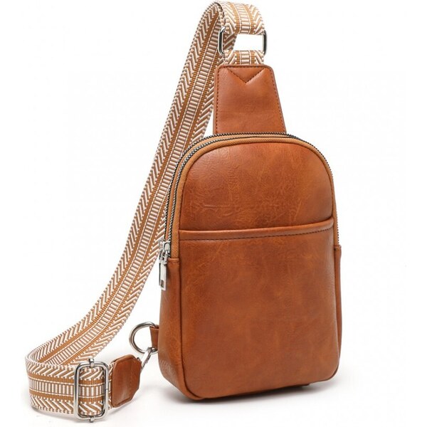 Miss Lulu Fashion náprsná taška so vzorovaným popruhom, hnedá 58253410