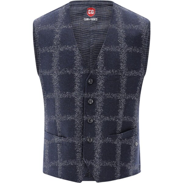 Pánska modrá károvaná vesta CLUB OF GENTS slim fit 50216418