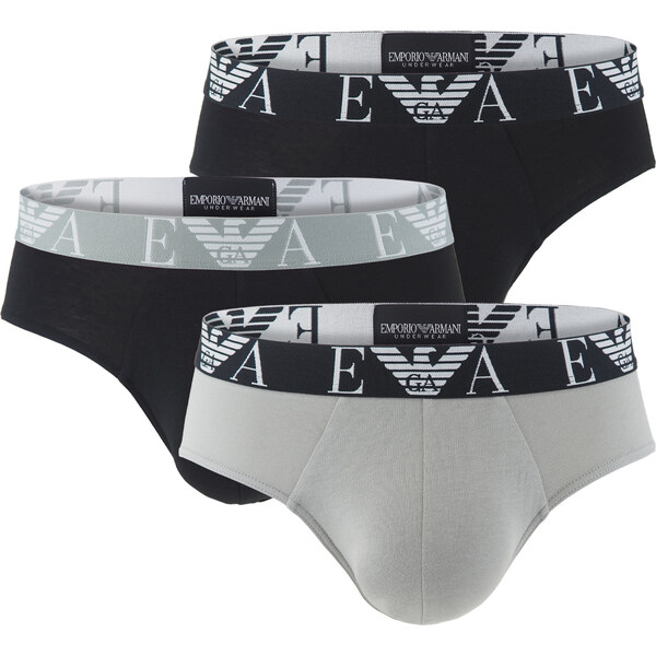 EMPORIO ARMANI - slipy 3PACK stretch cotton nero & pietra combo - 50222428