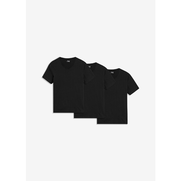 bonprix Tričko s V-výstrihom (3 ks), farba čierna 44767698