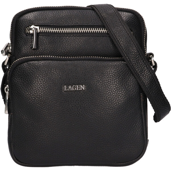 Lagen Pánska kožená crossbody taška 6048 BLK 66595991