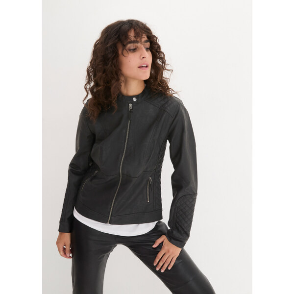 bonprix Koženková motorkárska bunda, farba čierna 44741073