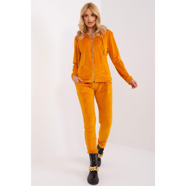 MladaModa Velúrová tepláková súprava so zipsom model 87231 horčicová 50304268