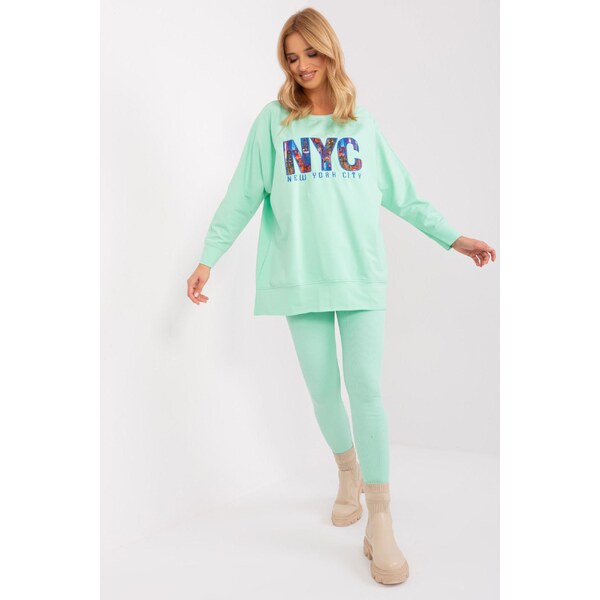 MladaModa Tepláková súprava s nápisom NYC model 83032 mentolová 50304303