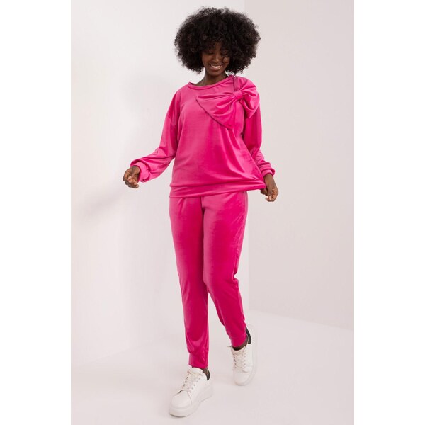 MladaModa Velúrová tepláková súprava s mašľou model 83114 fuksiová 50304331