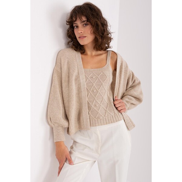 MladaModa 2-dielna svetrová súprava s topom model 01920 béžová 50304484