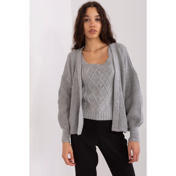 MladaModa 2-dielna svetrová súprava s topom model 01920 šedá 50304485