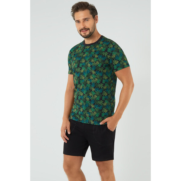 Italian Fashion Pánske bavlnené pyžamo krátke Chill čierne, Farba 50389143