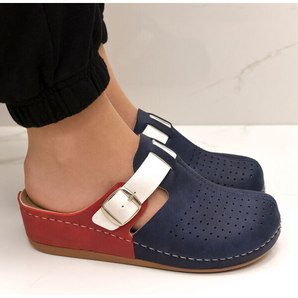 JOHN-C Dámske modro-červené klinové šľapky KAYLA 50420574