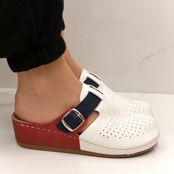 JOHN-C Dámske bielo-červené klinové šľapky KAYLA 50420578