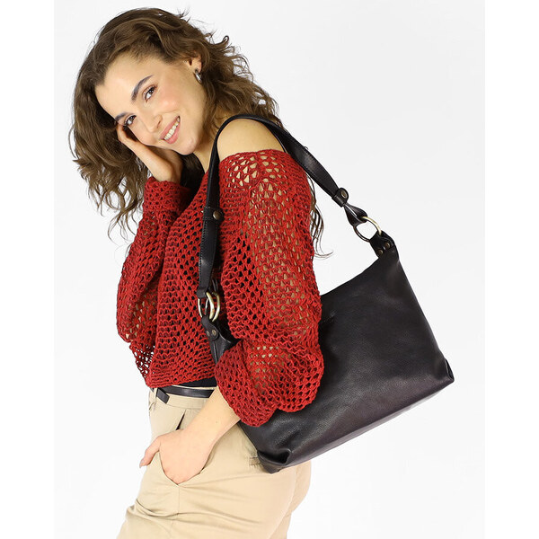 MARCO MAZZINI Luxusná kožená kabelka na rameno | čierna 414c 50017900