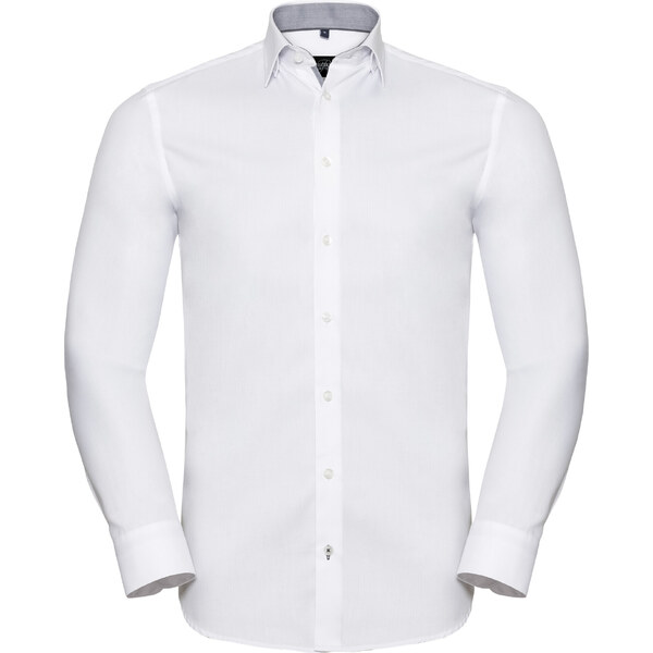 Kontrastná pánska košeľa so vzorom rybej kosti s dlhým rukávom Russell 51431883