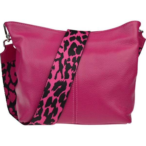 Ružová kožená talianska crossbody kabelka Prisca Fuxia Scura s 50693390