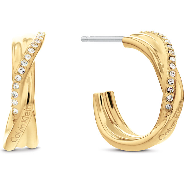 Calvin Klein Moderné pozlátené náušnice kruhy Crystallized Weave 66591210