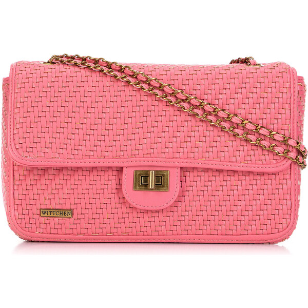 Dámska zapletaná crossbody kabelka Wittchen s retiazkou, ružová 98-4Y 66065944
