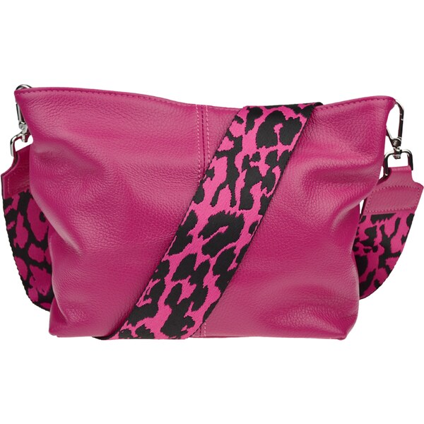 Ružová kožená talianska crossbody kabelka Batilda Fuxia s prídavným 50710107