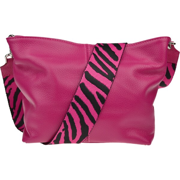 Ružová kožená talianska crossbody kabelka Batilda Fuxia s prídavným 50710106