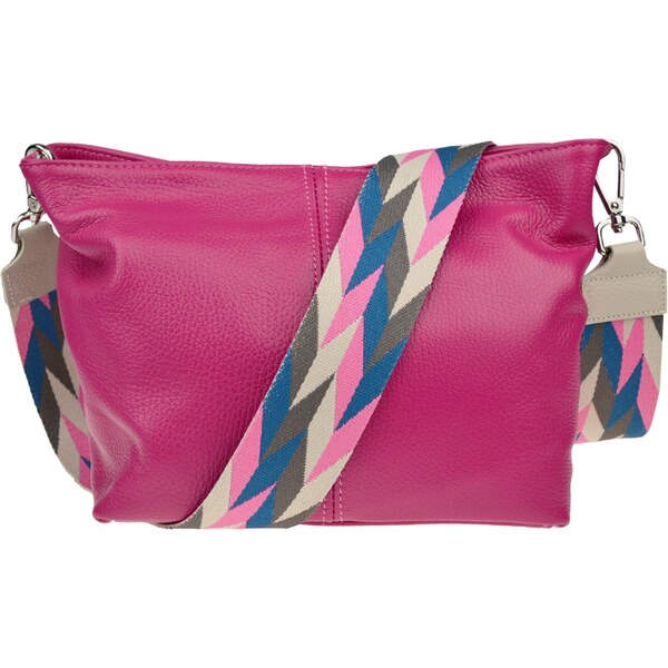 Ružová kožená talianska crossbody kabelka Batilda Fuxia s prídavným 50710110