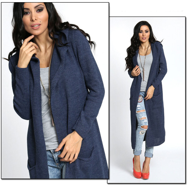 Fashionweek Neobvyklý pletený kabát s kapucňou maxi dĺžka NB5655 48751278