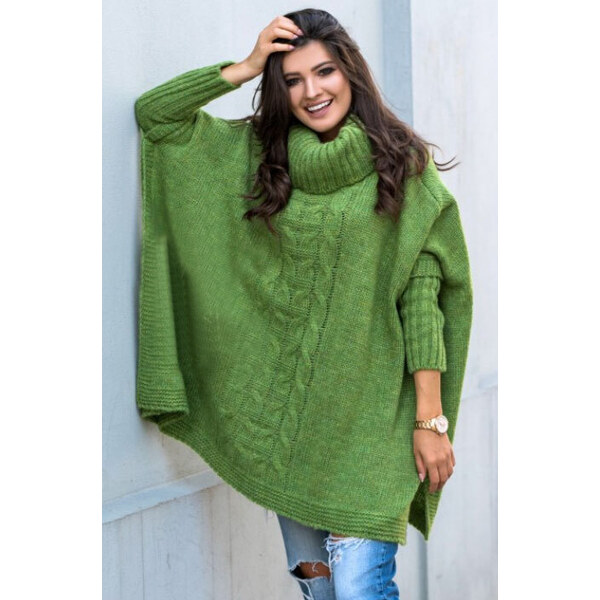 Fashionweek Pletené dámske pončo sveter s rolákom LUNA 48750312