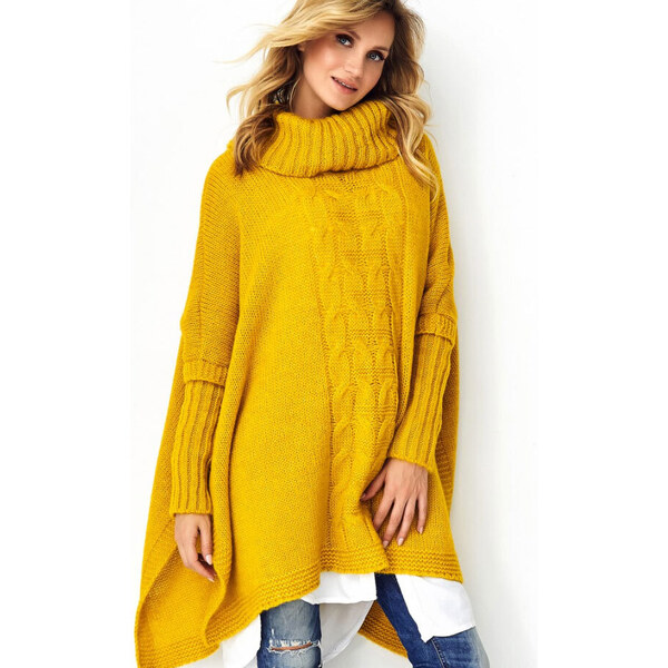 Fashionweek Pletené dámske pončo sveter s rolákom LUNA 48750480