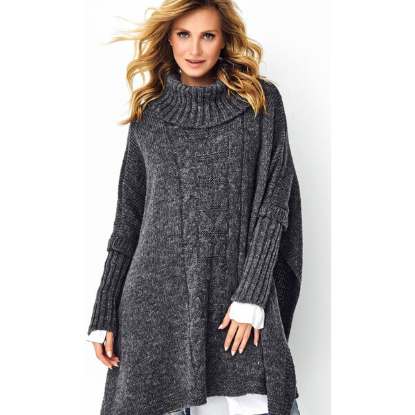 Fashionweek Pletené dámske pončo sveter s rolákom LUNA 48750478